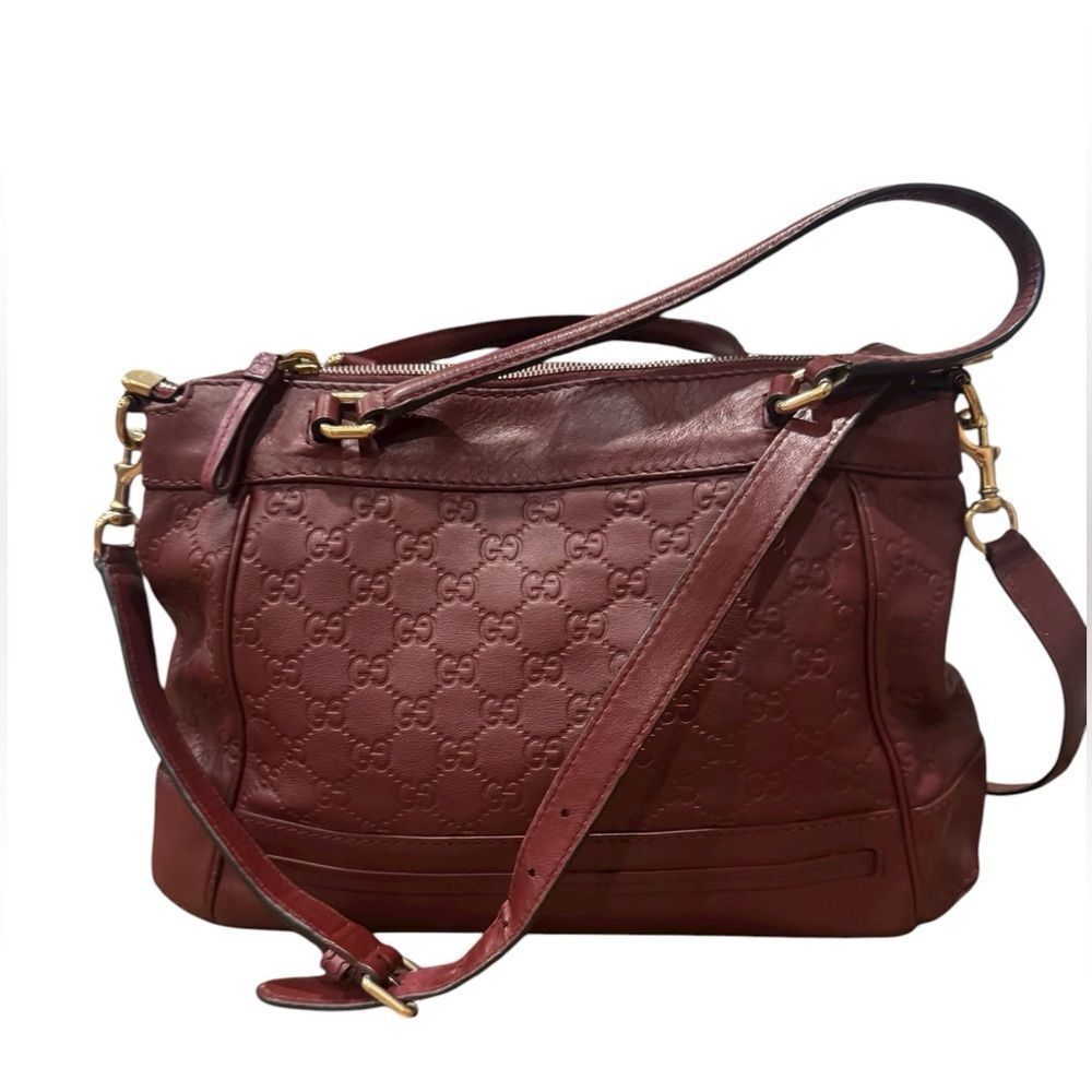 GUCCI Bordeaux Guccisima Leather Mayfair Princey 2way Satchel Auth Ex++ - Picture 2 of 13